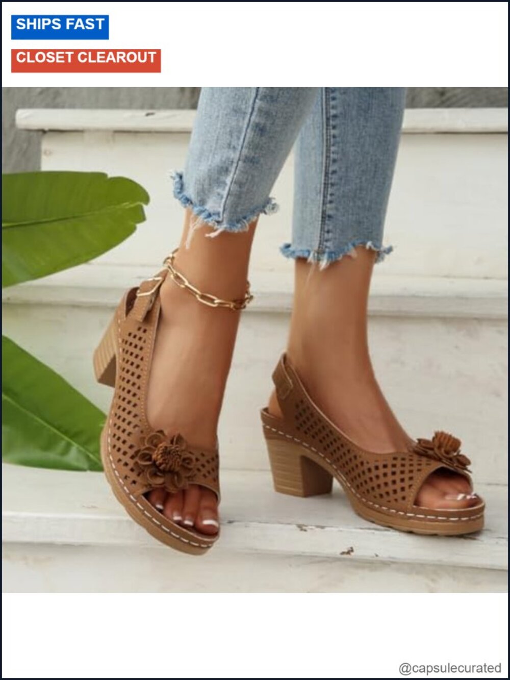 Women's Faux Leather Open Toe Block Heel Sandals - Picture 2 of 6
